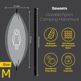 Durable Hammock 400 lb Capacity, Nylon Camping Hammock Chair - Double or Single Sizes w/Tree Straps and Attached Carry Bag - Portable for Travel/Backpacking/Beach/Backyard (Medium, Blue & Light Blue) SEWANTA