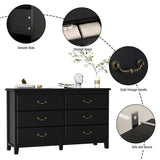 HOUROM Black Dresser for Bedroom, Modern Farmhouse Style 6 Drawer Double Dresser with Vintage Gold Antique Pulls, Dresser and Chest of Drawers, Hallway 6 Drawer Dresser, Antique Black HOUROM