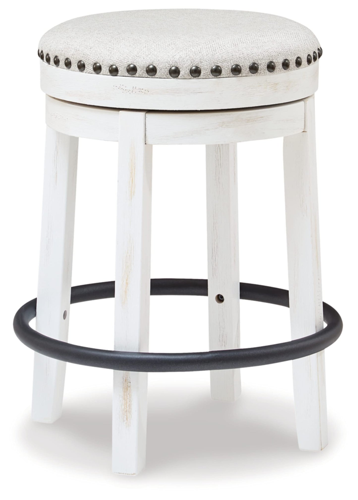 Signature Design by Ashley Valebeck 24" Counter Height Upholstered Swivel Stool, White & Black - WoodArtSupply