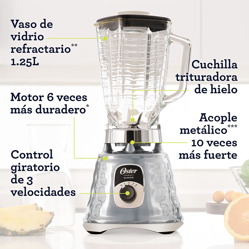Oster Original 3 Speed Chrome Blender, 6 Times more Durable Motor, 10 Times Stronger, 5 Cup Glass Jar Oster
