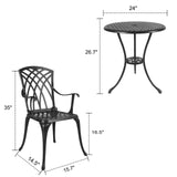 Polar Aurora 3 Piece Patio Bistro Set Cast Aluminum Bistro Table Set Outdoor Round Dining Table with Umbrella Hole for Porch, Lawn, Garden, Backyard, Pool,Black Polar Aurora