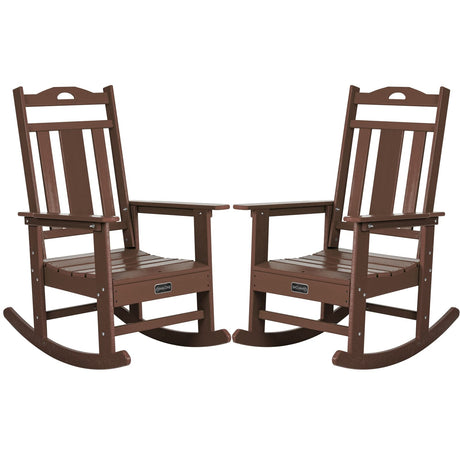 nalone Outdoor Rocking Chairs Set of 2, Oversized Porch Rocker Chair for Adult, All-Weather Resistant Patio Rocking Chair for Garden Lawn (Brown) nalone