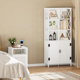 FATORRI Tall Bookcase with Doors - Modern White Oak Metal Shelf & Cabinet Storage FATORRI
