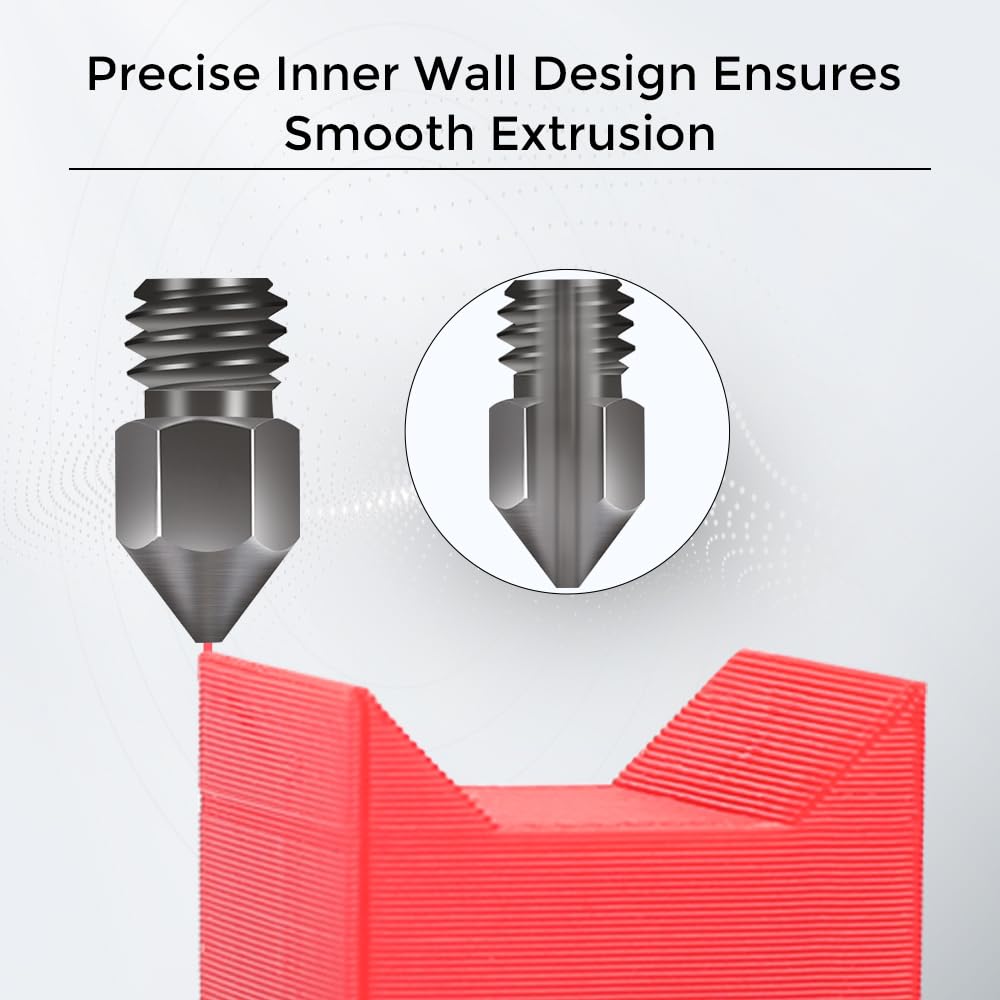 Creality 8pcs 3D Printer Hardened Steel MK8 Nozzles, Upgraded Tungsten Metal Extruder Nozzles 0.2mm, 0.3mm, 0.4mm, 0.5mm, 0.6mm with DIY Tools Storage Box for Creality Ender 3 Ender 3 V2 Sovol SV06 Creality