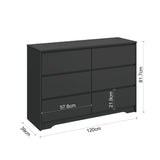 Panana Modern 6 Drawer Double Dresser, Wood Wide 6 Chest of Drawers with Deep Drawers Floor Storage Lateral Drawer Cabinet Organizer for Living Room Bedroom Home Office (Black) Panana