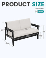 SERWALL HDPE Outdoor Patio Loveseat, Black Frame and Khaki Cushion SERWALL