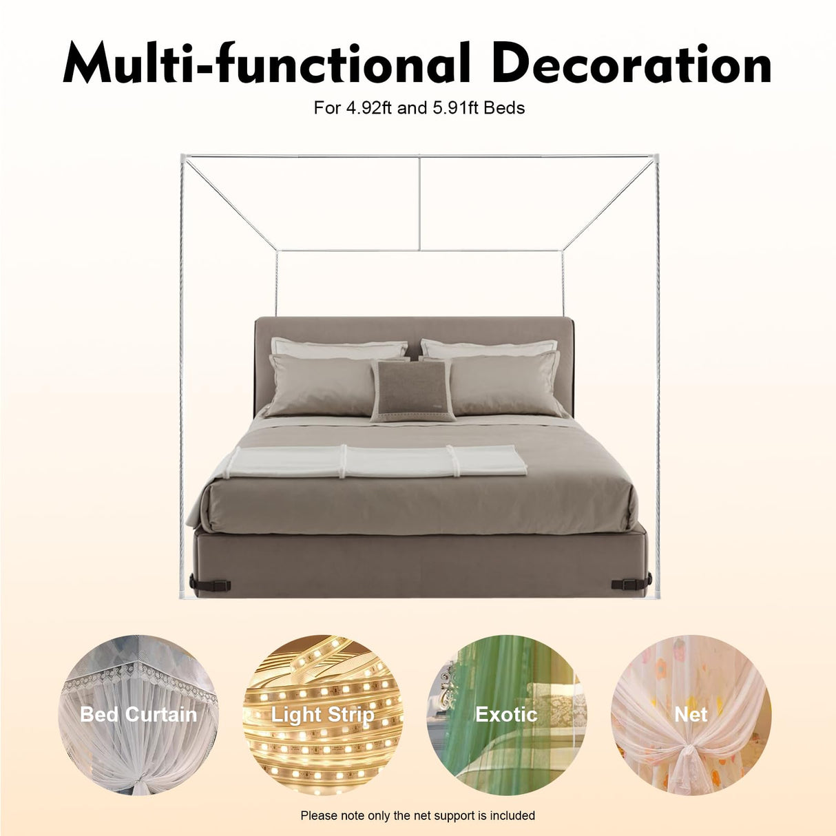 JAYEUW Canopy Bed Frame King Size Canopy Bed Frame & Bed Poles Stainless Steel Fit for Four-Corner Bed (King) JAYEUW