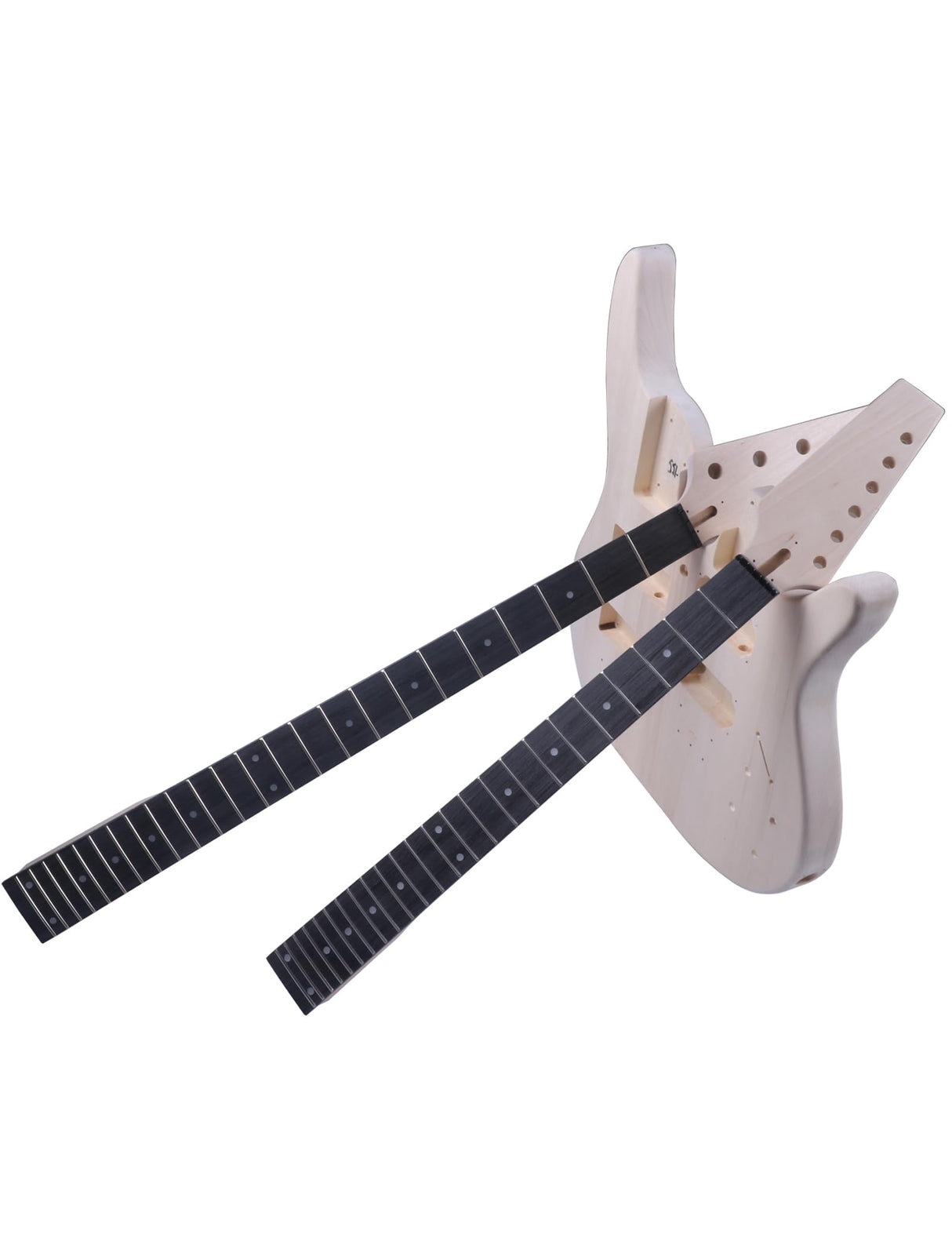 Fistrock DIY Electric Guitar and Bass Double Neck Kit 6 String and 4 String Guitar Kits Right Handed with Basswood Body Hard Maple Neck Chrome Hardware Build Your Own Bass and Guitar. Fistrock