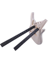 Fistrock DIY Electric Guitar and Bass Double Neck Kit 6 String and 4 String Guitar Kits Right Handed with Basswood Body Hard Maple Neck Chrome Hardware Build Your Own Bass and Guitar. Fistrock