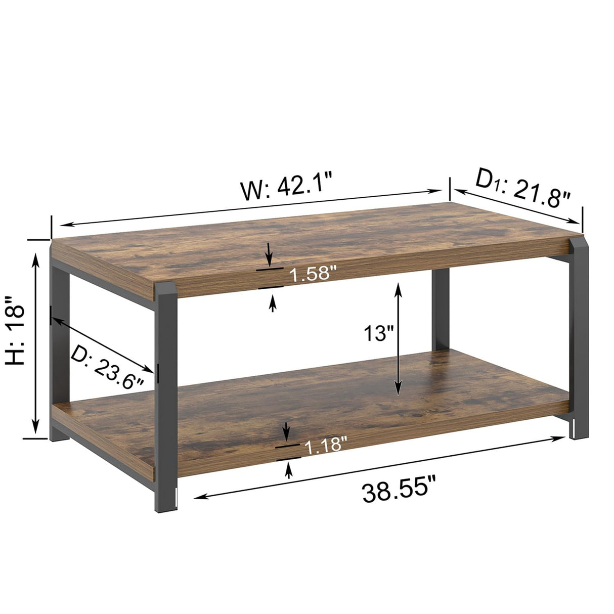 EXCEFUR Modern Coffee Table, Industrial Wood and Metal Center Table, Cocktail Tea Tables for Living Room, Rustic Brown EXCEFUR
