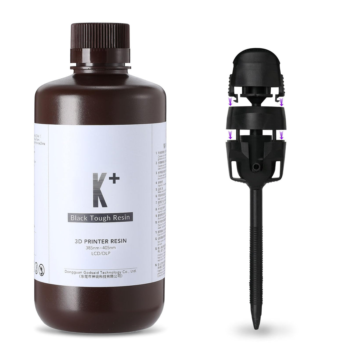 RESIONE High Precision 3D Printer Resin, K+ Resin - Stiff and Tough ABS-Like Resin for Low Water Absorption with Sharp Details and Scratch Resistance (K+ Pure Black 1KG) RI RESIONE