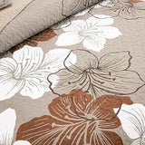 DJY 3 Pieces Quilt Set King Taupe Floral Pattern Quilt Coverlet Set Boho Floral Bedspread with 2 Pillow Shams Elegant Flower Bedding Quilt Set for All Season (Brown, 104"x 90") DJY
