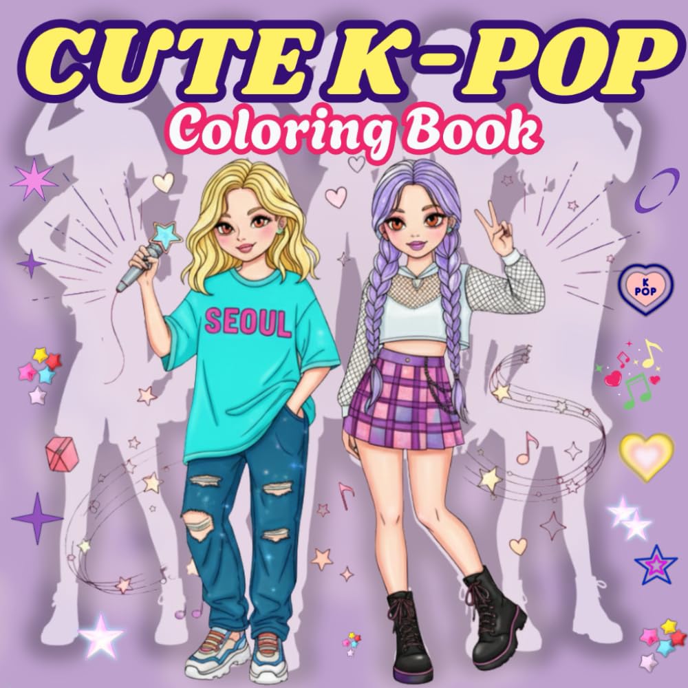 Cute K-Pop Coloring Book: Fun and Easy K-Pop Coloring Pages for Teens ...