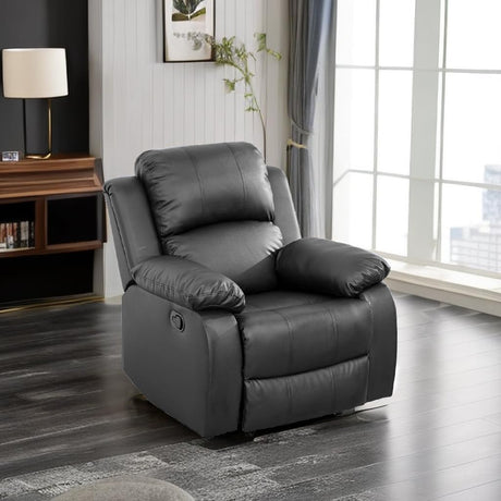 Caberryne Leather Recliner Chair for Living Room Furniture Set, Black Leather Reclining Chair for Small Space/RV, Wall Hugger Recliner/Home Theater Chairs for House/Office Caberryne