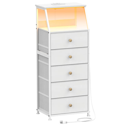 Tohomeor Dresser with Fabric Drawers Nightstand with 2 Tier Shelf Storage Tower for Bedroom Hallway Entryway Closet Organizer Sofa Beside Table Furniture (White, 5 Drawers)