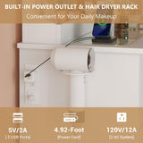 METOTI Vanity Desk with 38" Large Mirror and 9 LED Lights & Glass Top and Power Outlet, Adults Makeup Vanity with Chair and 7 Storage Drawers, Dressing Table Set for Bedroom, Modern White METOTI