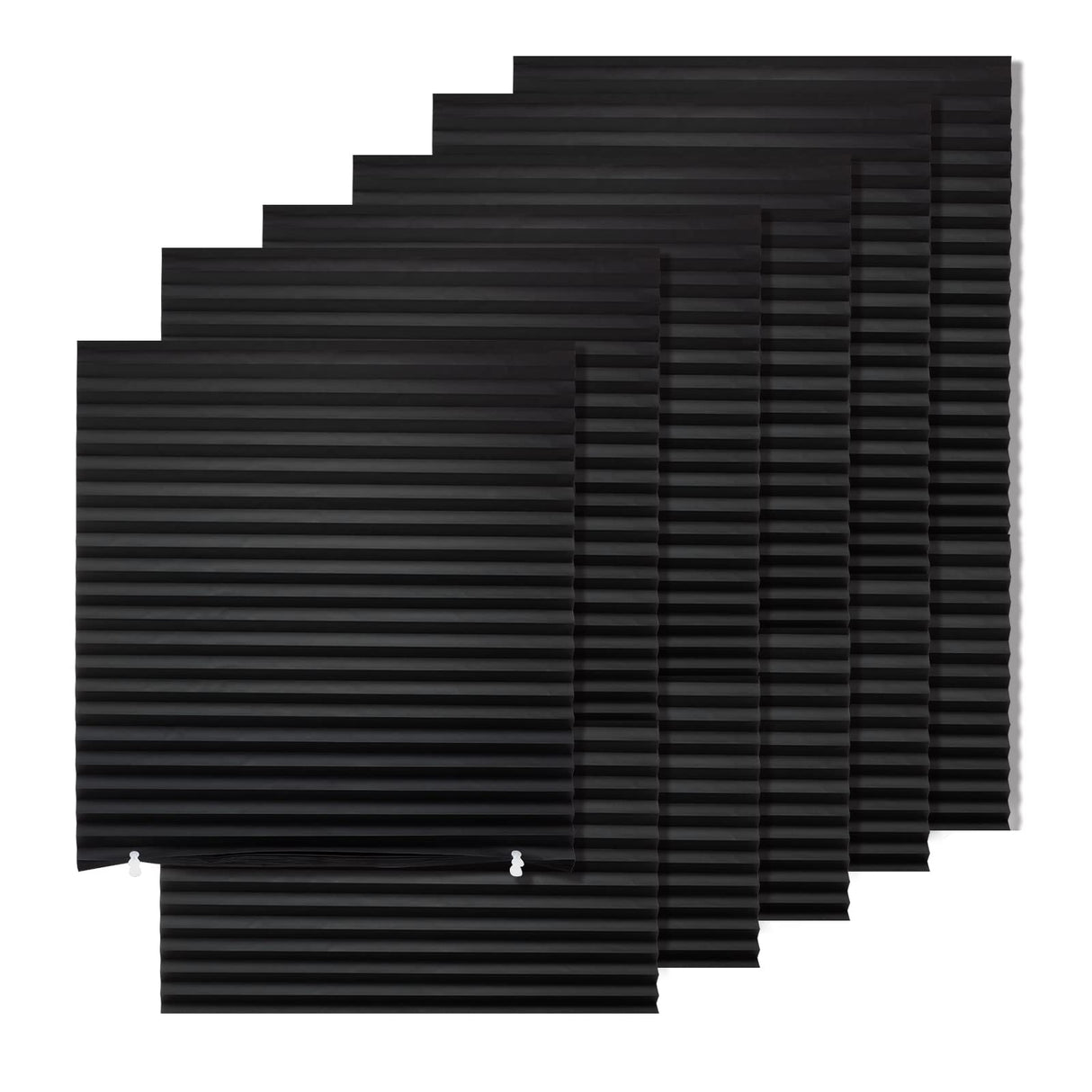 MYshade 6 Pack Temporary Blackout Paper Shades for Windows,Paper Pleated Blinds with Adhesive,No Tools No Drilling Free Cut Size Temporary Room Darkening Shades(Black, 36" W x 72" H) MYshade