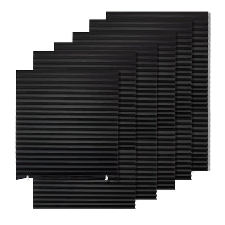 MYshade 6 Pack Temporary Blackout Paper Shades for Windows,Paper Pleated Blinds with Adhesive,No Tools No Drilling Free Cut Size Temporary Room Darkening Shades(Black, 36" W x 72" H) MYshade