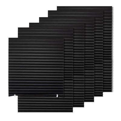 MYshade 6 Pack Temporary Blackout Paper Shades for Windows,Paper Pleated Blinds with Adhesive,No Tools No Drilling Free Cut Size Temporary Room Darkening Shades(Black, 36" W x 72" H)