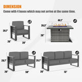 KHOLH 5 Piece Modern Aluminum Patio Furniture Set with Fire Pit Table, Outdoor Patio Sectional Conversation Metal Seating Sets with Olefin Cushion KHOLH
