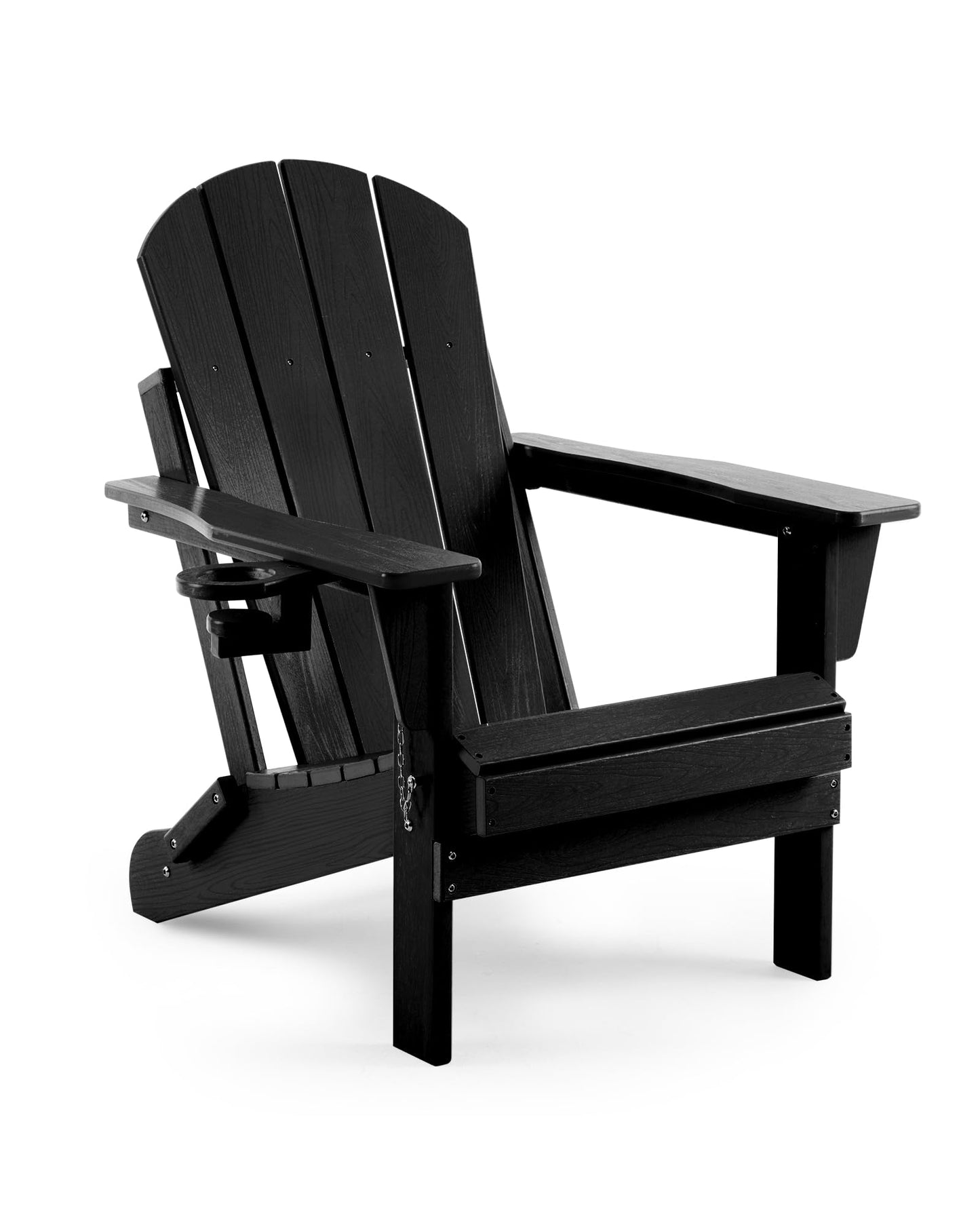 Serique Folding Adirondack Chair Wood Texture, Patio Chair Weather Resistant, Outdoor Chair, Lawn Chair with Cup Holder, Fire Pit Chair for Deck, Outdoor, Porch, Backyard, Garden (Black) - WoodArtSupply