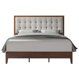 Jocisland Wood King Size Bed Frame,Tall Upholstered Tufted Headboard, Solid Wood Platform, No Box Spring Needed, Walnut Jocisland