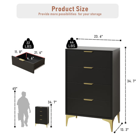LOUVIXA Dresser for Bedroom with 4 Drawers, Wood Chest of Drawers, Dresser Storage Cabinet, 4 Drawer Dressers for Bedroom, Living Room, Entryway, Cloakroom (Black) LOUVIXA