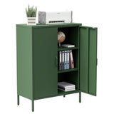Washsemba Metal Storage Cabinet with Doors and Shelves,Multipurpose Storage Rack, 3-Tier Shelf,Metal Locker Style Accent Cabinet for Home Office,Living Room,Kitchen (Forest Green, 40''H) Washsemba
