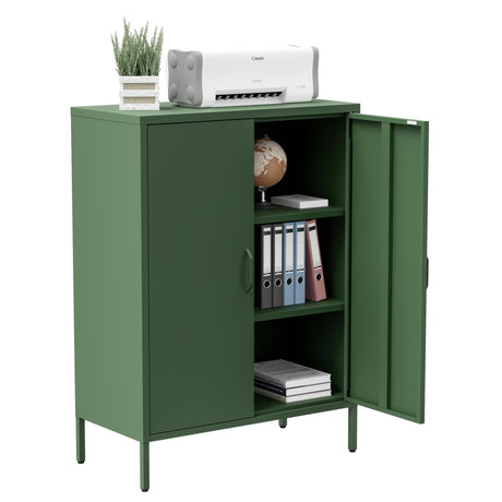 Washsemba Metal Storage Cabinet with Doors and Shelves,Multipurpose Storage Rack, 3-Tier Shelf,Metal Locker Style Accent Cabinet for Home Office,Living Room,Kitchen (Forest Green, 40''H) Washsemba