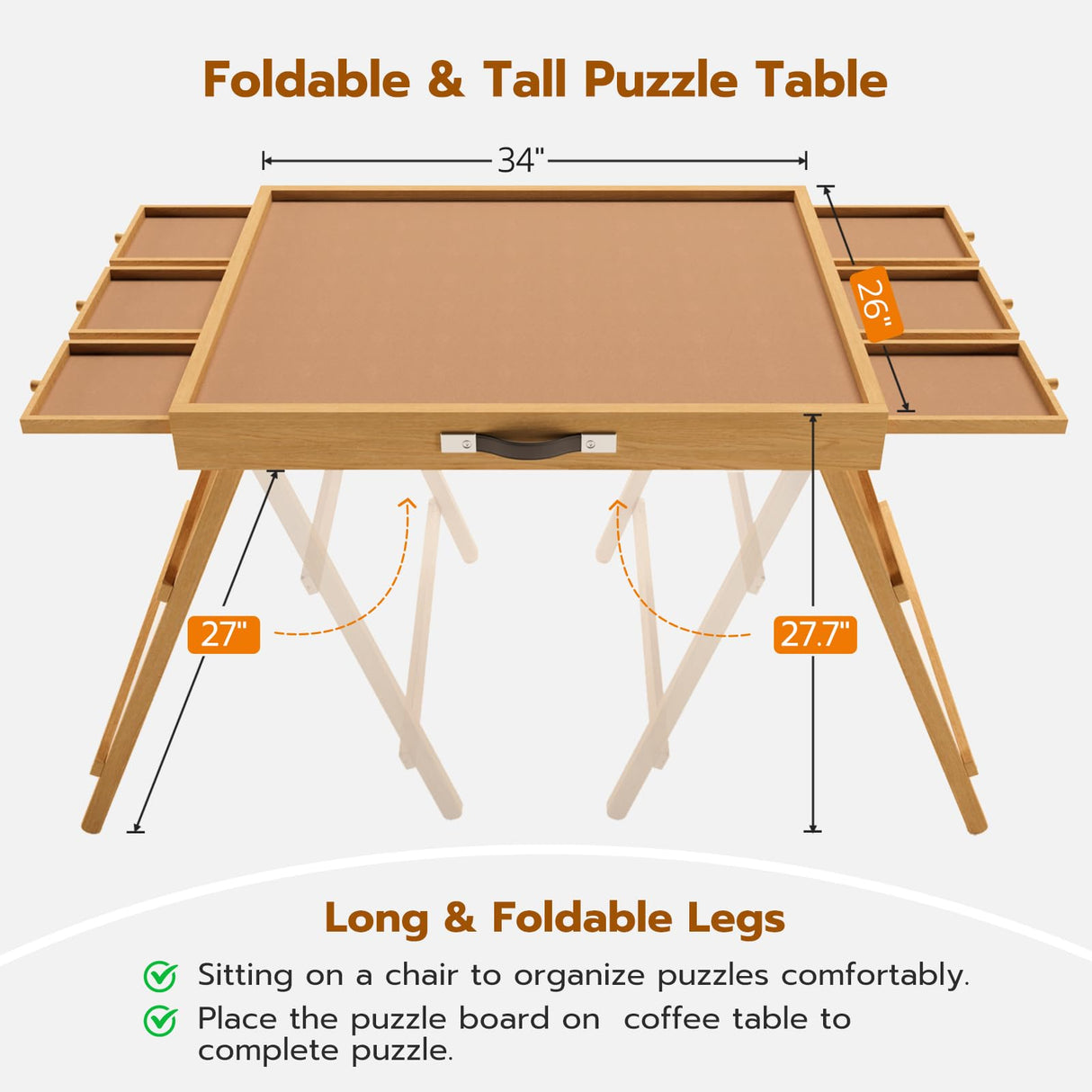 27.7" H Tall Puzzle Table with 6 Drawers, 1500 Pieces Jigsaw Puzzle Board with Folding Legs & Protective Cover - 34" x 26" Portable Table for Adults upvercy