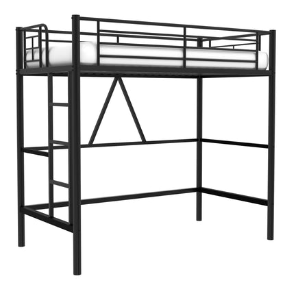 VECELO Metal Loft Bed Twin Size, Heavy Duty Bedframe with Removable Ladder and Safety Guardrail, Space-Saving, Noise Free, No Box Spring Needed, Black