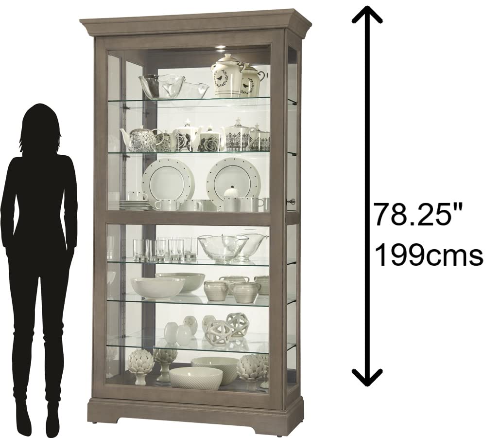 Howard Miller Gilman Curio Cabinet II - Durable Glass Shelves, Lockable Slide Door with Adjustable Storage Cabinets & Grey Finish for Collectibles, Living Room, Entryway and Office Howard Miller