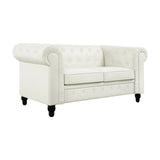 Naomi Home Chesterfield Leather Loveseat, Mini Sofa Love Seat, Small with Rolled Arms, Tufted Cushions 2 Seater Loveseats for Small Spaces, Living Room White Naomi Home
