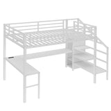 Bellemave Queen Loft Bed with Desk & Wardrobe, Heavy Duty Metal Loft Beds with Storage Stairs, LED Loft Bed Queen Size with Charging Station & Safety Guardrails, No Box Spring Needed, White Bellemave