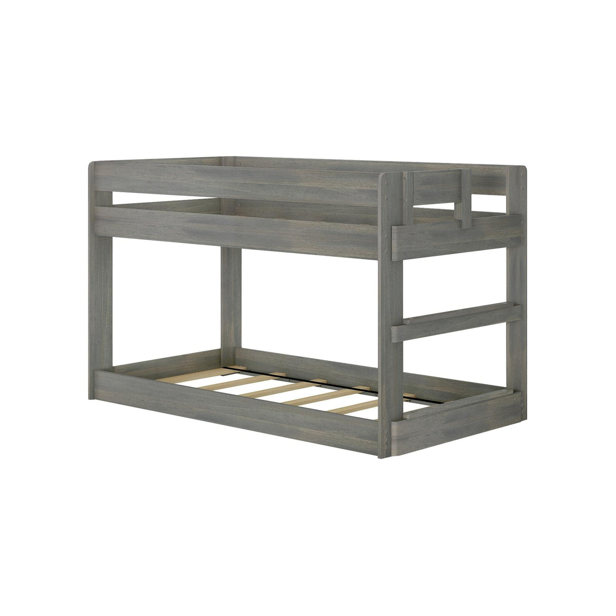 Max & Lily Modern Farmhouse Low Bunk Bed, Twin-Over-Twin Bed Frame For Kids, Driftwood Max & Lily