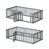 ROOMTEC Twin Size Montessori Floor Bed - Solid Wood Toddler Bed Frame with Convertible Door and Safety Fence in Grey ROOMTEC