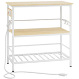 IBUYKE Kitchen Island with Storage, Bakers Rack with Power Outlet,Microwave Stand with Large Worktop,Rolling Bar Cart for Home, Outdoor, Kitchen,Light Wood TMJ029R IBUYKE