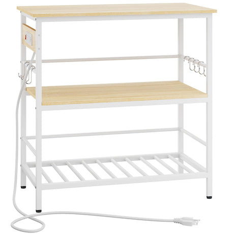 IBUYKE Kitchen Island with Storage, Bakers Rack with Power Outlet,Microwave Stand with Large Worktop,Rolling Bar Cart for Home, Outdoor, Kitchen,Light Wood TMJ029R IBUYKE
