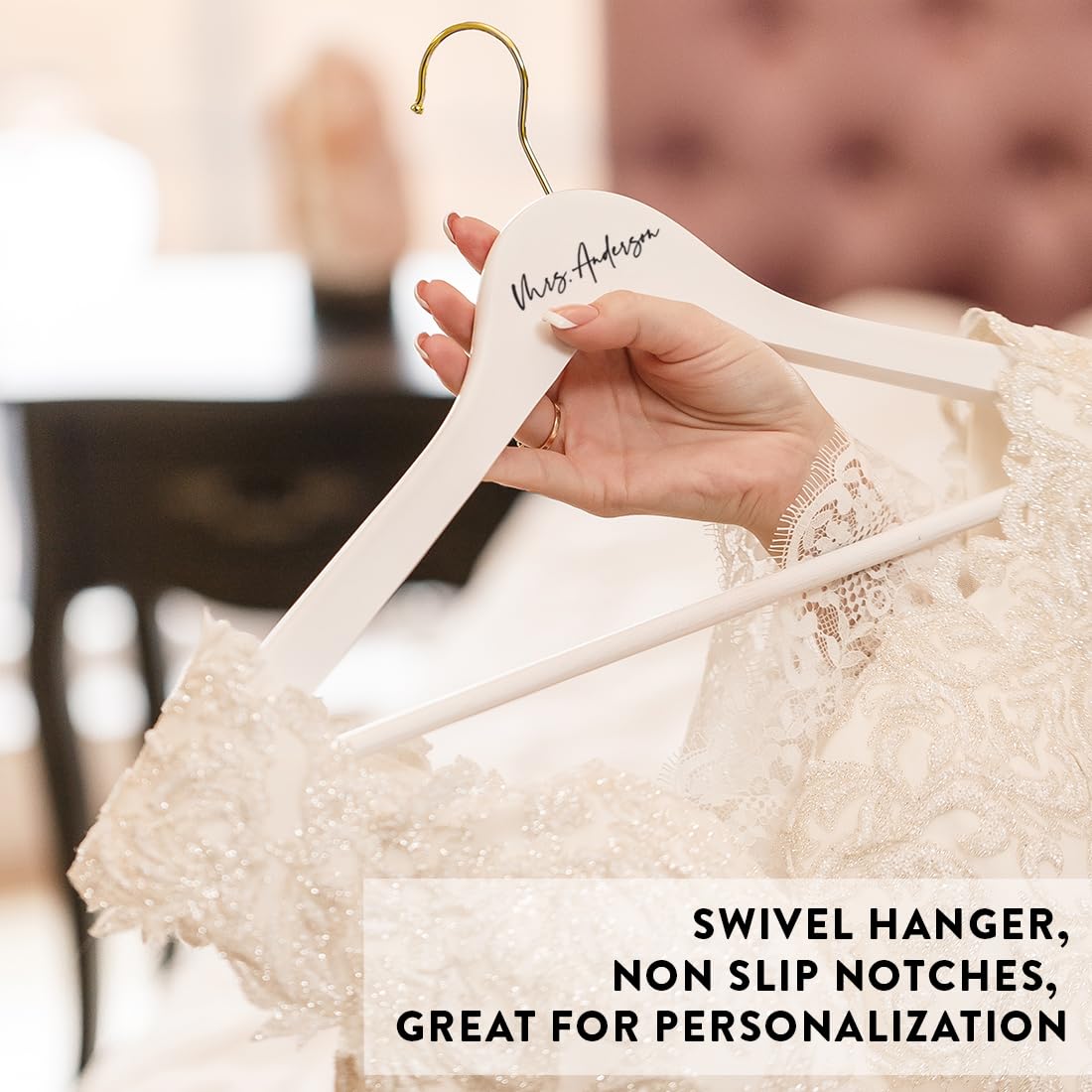 Andaz Press Personalized Bridal Hangers, Premium White Wooden Hangers for Wedding Dress, Bridesmaid Dresses, Bridal Party, Custom Name Wedding Gift, Andaz Press