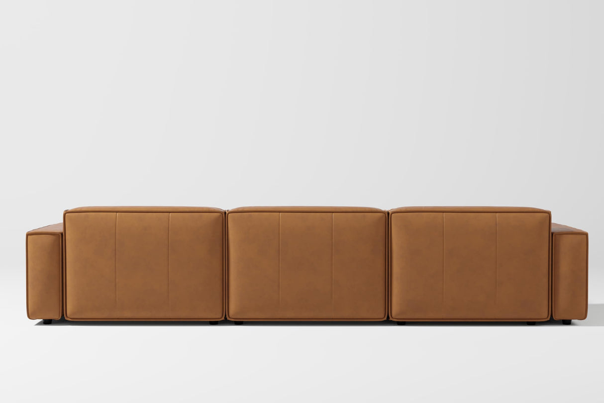 Valencia Nathan Napa Leather Couch - 3 Seats with Left Chaise - 100% Full Aniline Leather Modern Sofa for Lounge and Living Room Solid Wood Frame and High-Resilience Foam Couch (Caramel Brown) VALENCIA THEATER SEATING