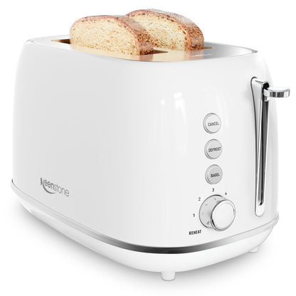 Keenstone Toaster 2 Slice, Retro Wide Slot Stainless Steel Toaster with 6 Browning Levels, Reheat & Defrost, for Bagel, Toast, Bread, Kitchen Essentials, Removable Crumb Tray, White