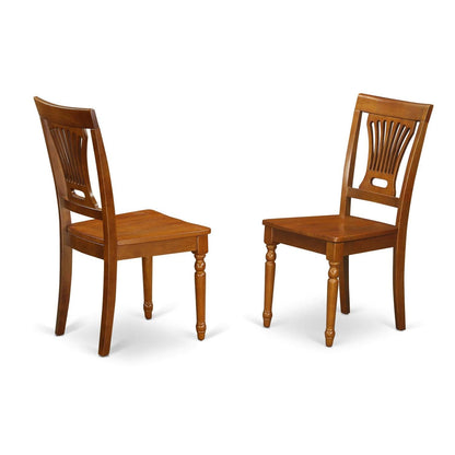 East West Furniture Plainville Dining Stylish Back Wood Seat Kitchen Chairs, Set of 2, Saddle Brown