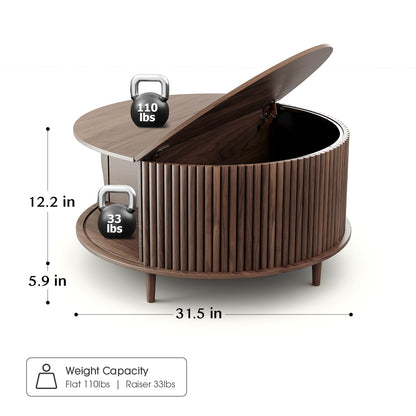 JOINICE,Round Coffee Table with Storage,Mid Century Modern Coffee Table with Sliding Cabinet Door,Coffee Table for Living Room,31.5" Small Center Table (Walnut) - WoodArtSupply