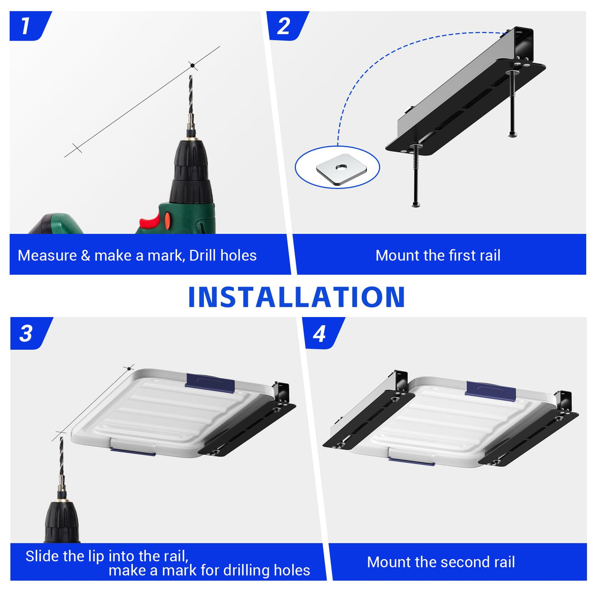 Fixirons 6 Pack Overhead Storage Bin Rack, Ceiling Racks for Utility Bins Organization, Heavy Duty Rack Ceiling Garage Storage for Supports Most Bins Container (for 5 Bins, Bins are not included) Fixirons