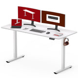 SANODESK Electric Standing Desk 55 x 28 Inches Whole-Piece Desktop Height Adjustable Stand Up Desk w/6-Button Controller Ergonomic Computer Desk for Home Office, White Frame + White Tabletop SANODESK