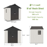 Patiowell 8 x 6 FT Plastic Outdoor Storage Shed with Floor, Resin Shed with Window and Lockable Door for Garden, Backyard, Tool Storage Use, Easy to Install in Beige (Kick-it Shed) Patiowell