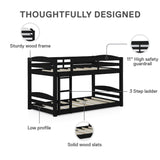 DHP Phoenix Twin Bunk Bed with Ladder, Black, Space-Saving Design, Solid Wood Construction DHP