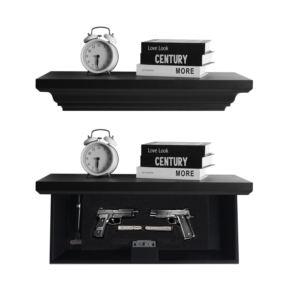 JOLLYMER Concealment Gun Shelf with Hidden Trap Door with RFID Lock, Black Floating Shelf for Living Room JOLLYMER