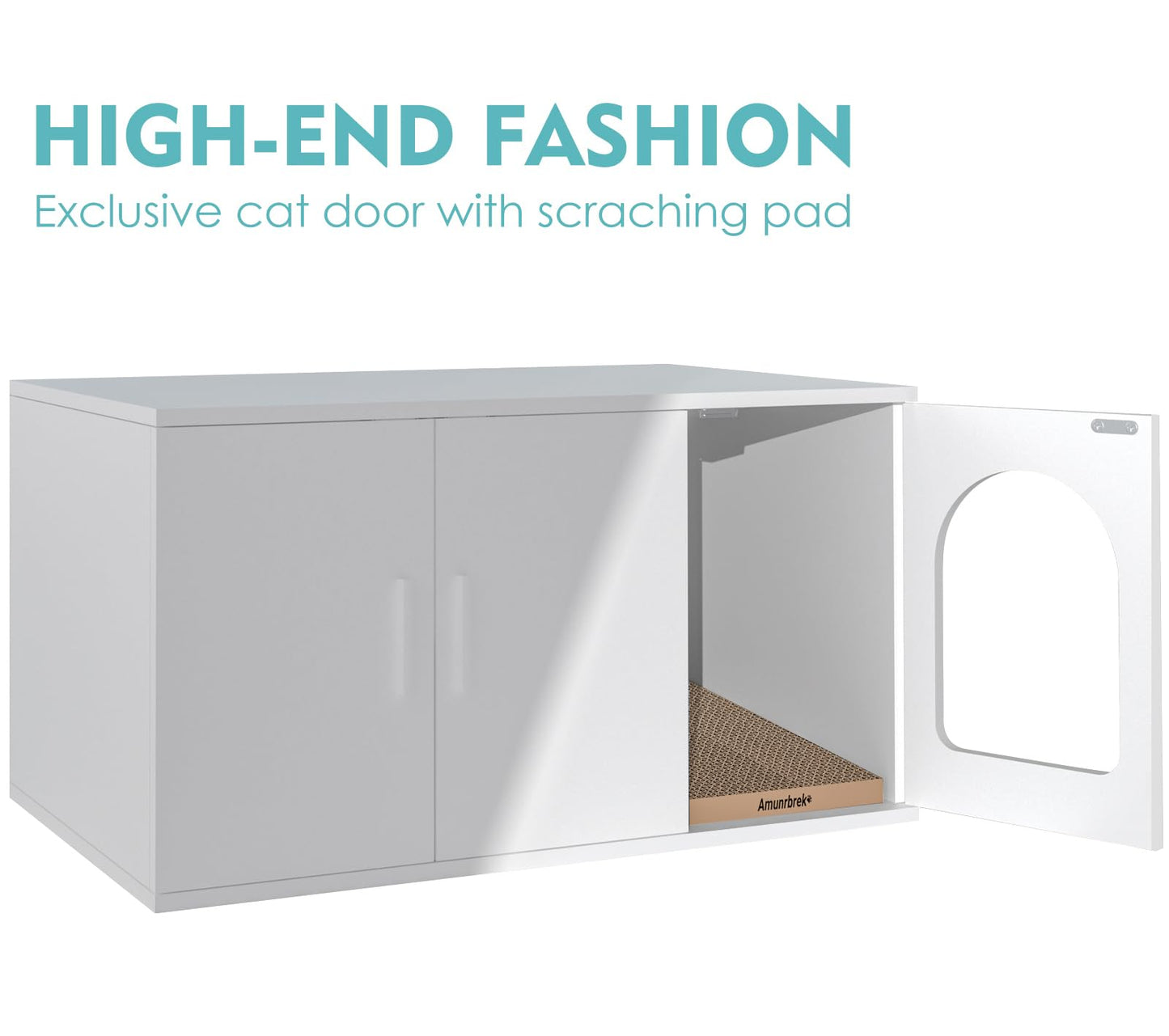 Amunrbrek Litter Box Enclosure, Cat Litter Box Enclosure Furniture, Wooden Litter Box Furniture with 2 Enclosure Liner (White)