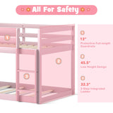 KOMFOTT Low Bunk Bed Twin Over Twin, Solid Wood Bunk Bed Frame with Built-in Ladder & Safety Guardrails, Space-Saving Low Bunk Bed for Kids, Teens, No Box Spring Needed KOMFOTT